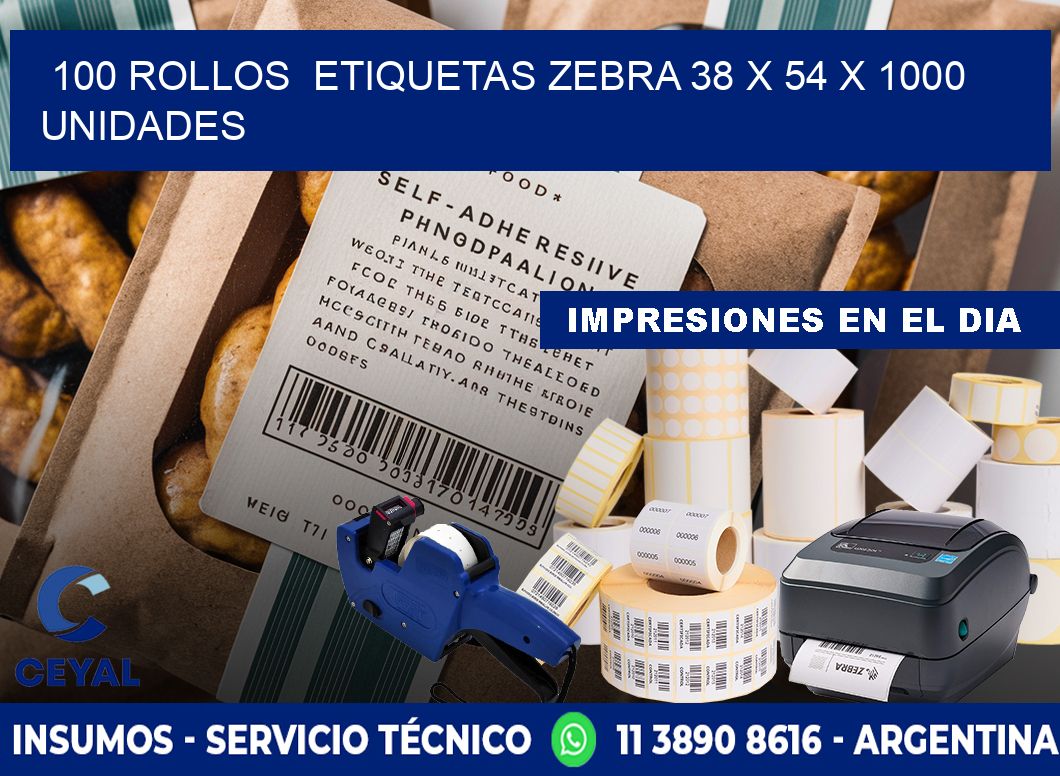 100 ROLLOS  ETIQUETAS ZEBRA 38 x 54 X 1000 UNIDADES