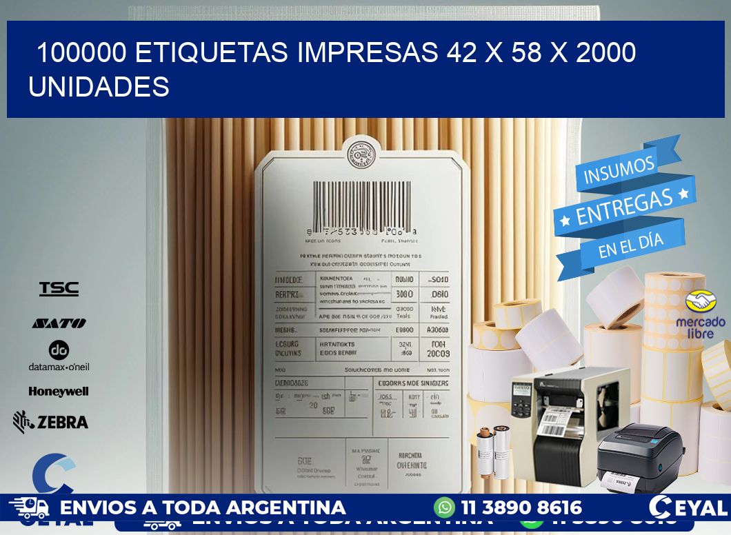 100000 ETIQUETAS IMPRESAS 42 x 58 X 2000 UNIDADES