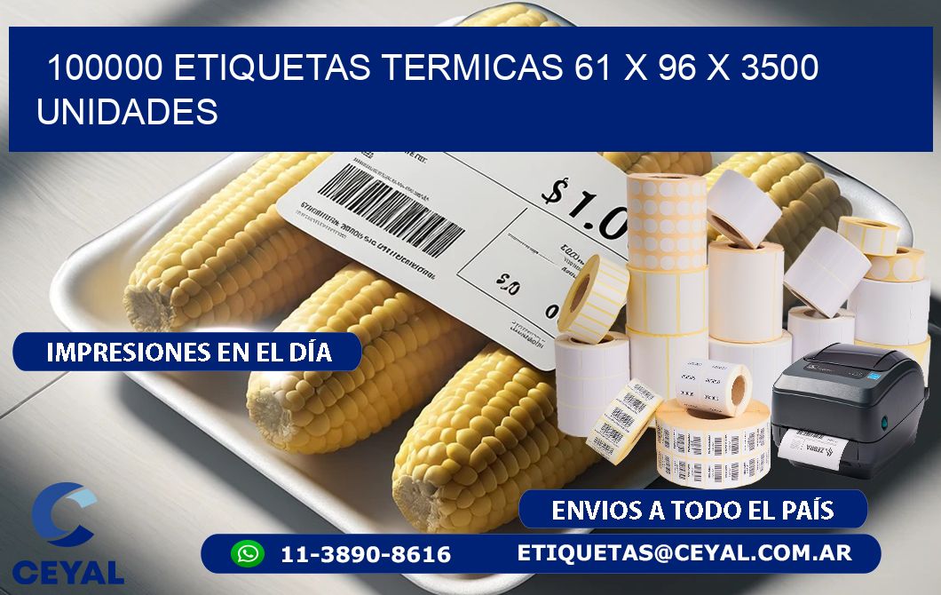 100000 ETIQUETAS TERMICAS 61 x 96 X 3500 UNIDADES