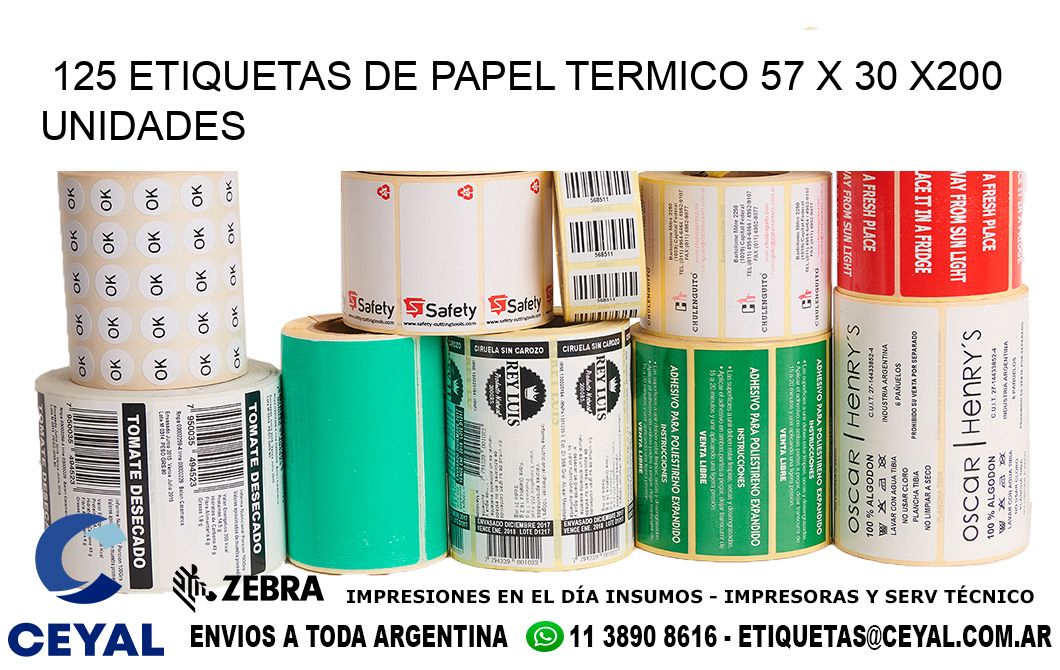 125 ETIQUETAS DE PAPEL TERMICO 57 x 30 x200 UNIDADES