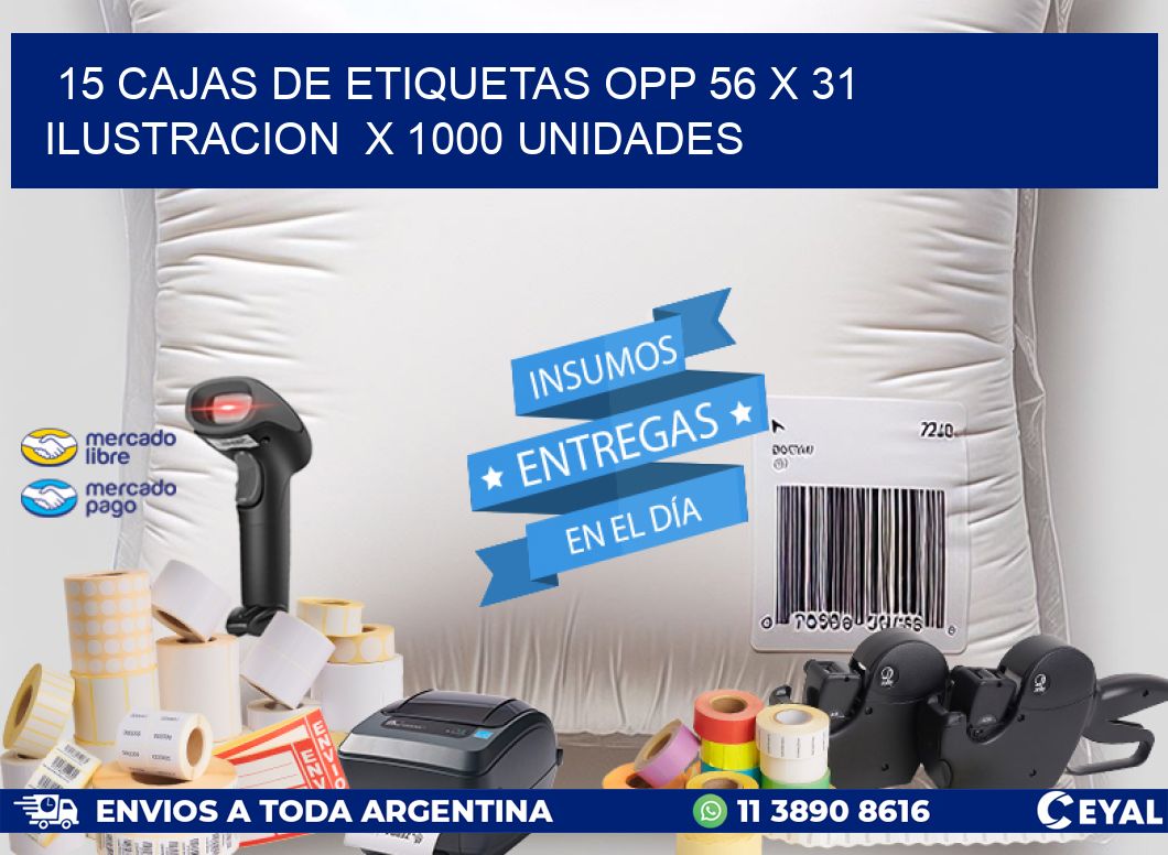 15 CAJAS DE ETIQUETAS OPP 56 x 31 ILUSTRACION  X 1000 UNIDADES