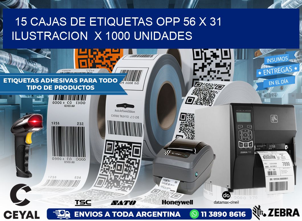 15 CAJAS DE ETIQUETAS OPP 56 x 31 ILUSTRACION  X 1000 UNIDADES