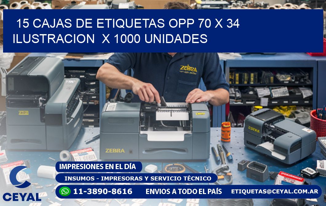 15 CAJAS DE ETIQUETAS OPP 70 x 34 ILUSTRACION  X 1000 UNIDADES