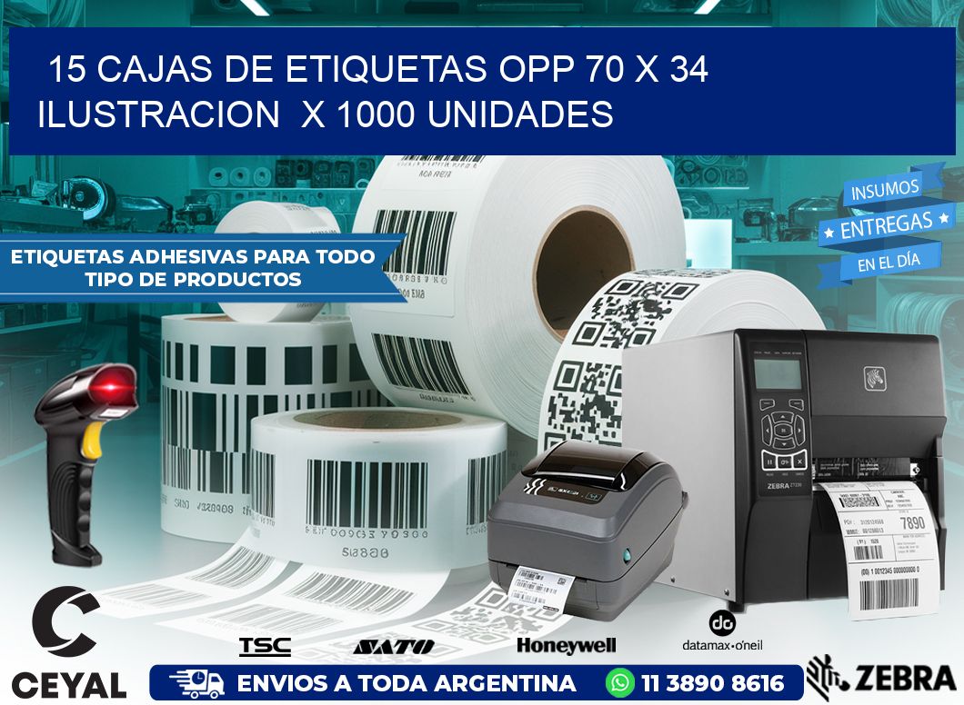 15 CAJAS DE ETIQUETAS OPP 70 x 34 ILUSTRACION  X 1000 UNIDADES