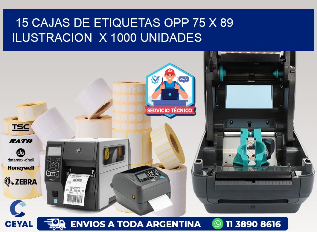 15 CAJAS DE ETIQUETAS OPP 75 x 89 ILUSTRACION  X 1000 UNIDADES