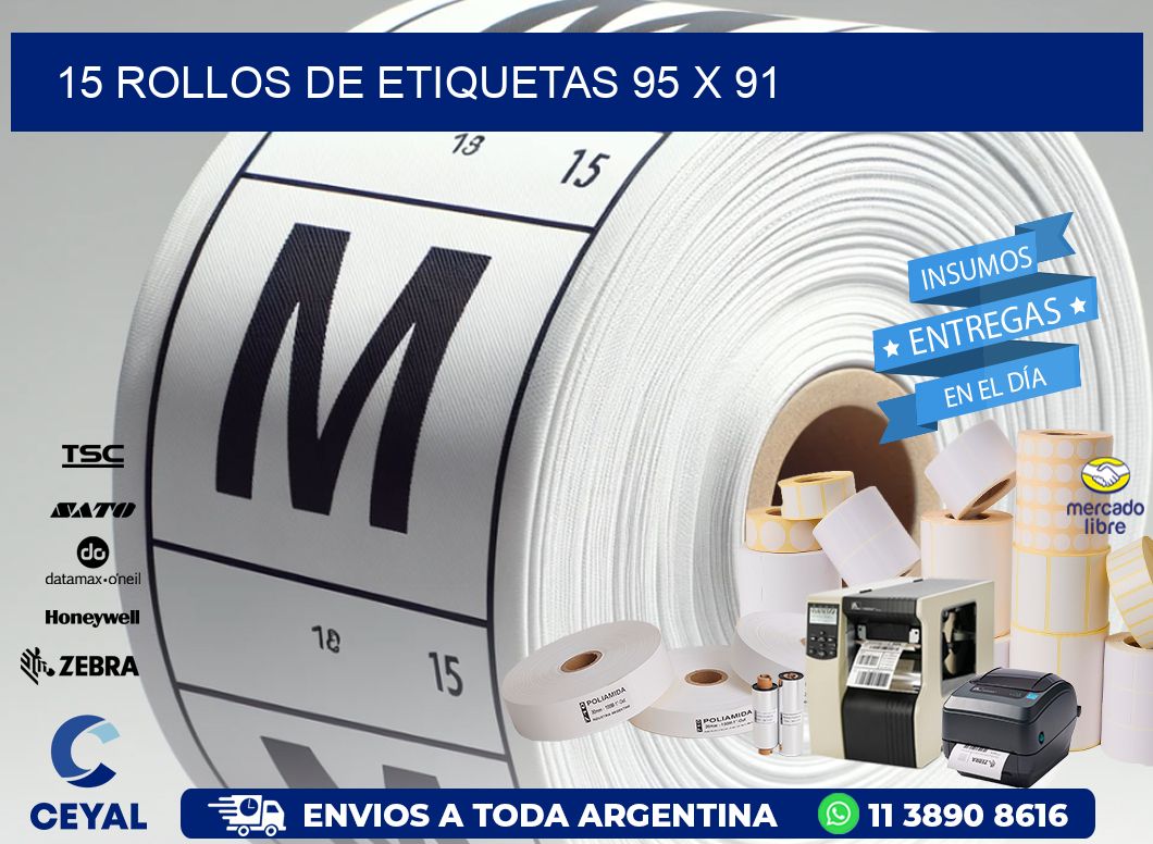 15 ROLLOS DE ETIQUETAS 95 x 91