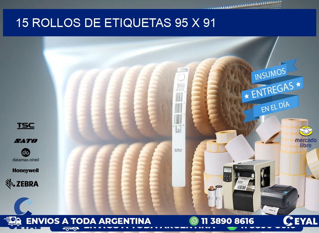 15 ROLLOS DE ETIQUETAS 95 x 91