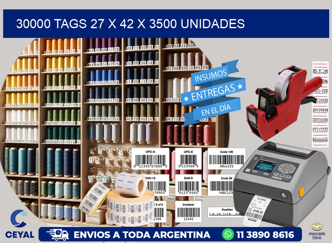 30000 TAGS 27 x 42 X 3500 UNIDADES