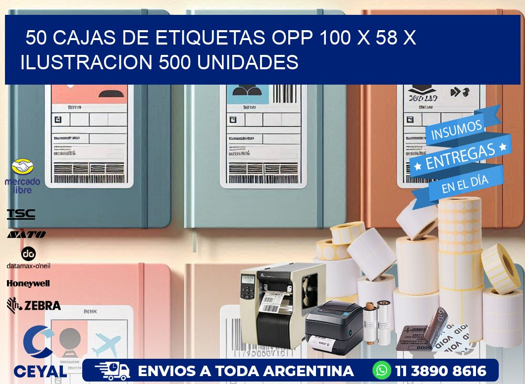 50 CAJAS DE ETIQUETAS OPP 100 x 58 X ILUSTRACION 500 UNIDADES