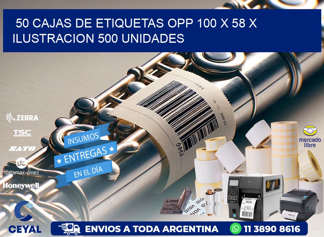 50 CAJAS DE ETIQUETAS OPP 100 x 58 X ILUSTRACION 500 UNIDADES