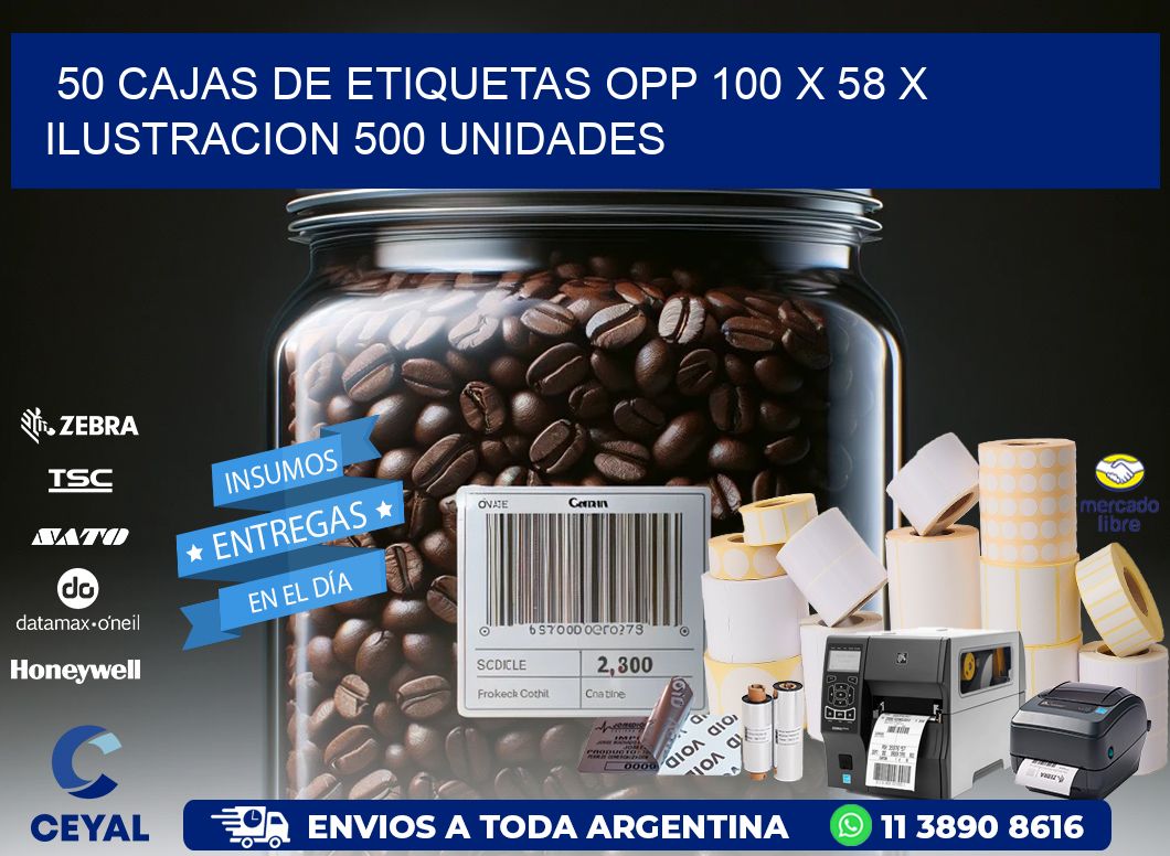 50 CAJAS DE ETIQUETAS OPP 100 x 58 X ILUSTRACION 500 UNIDADES