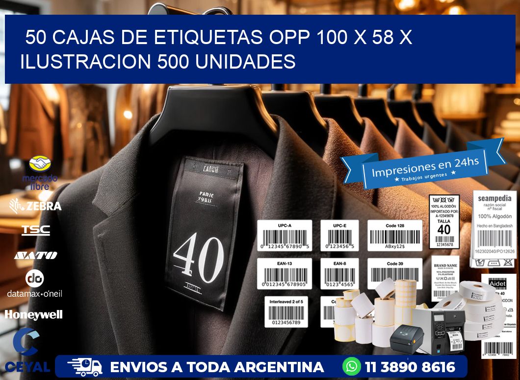 50 CAJAS DE ETIQUETAS OPP 100 x 58 X ILUSTRACION 500 UNIDADES