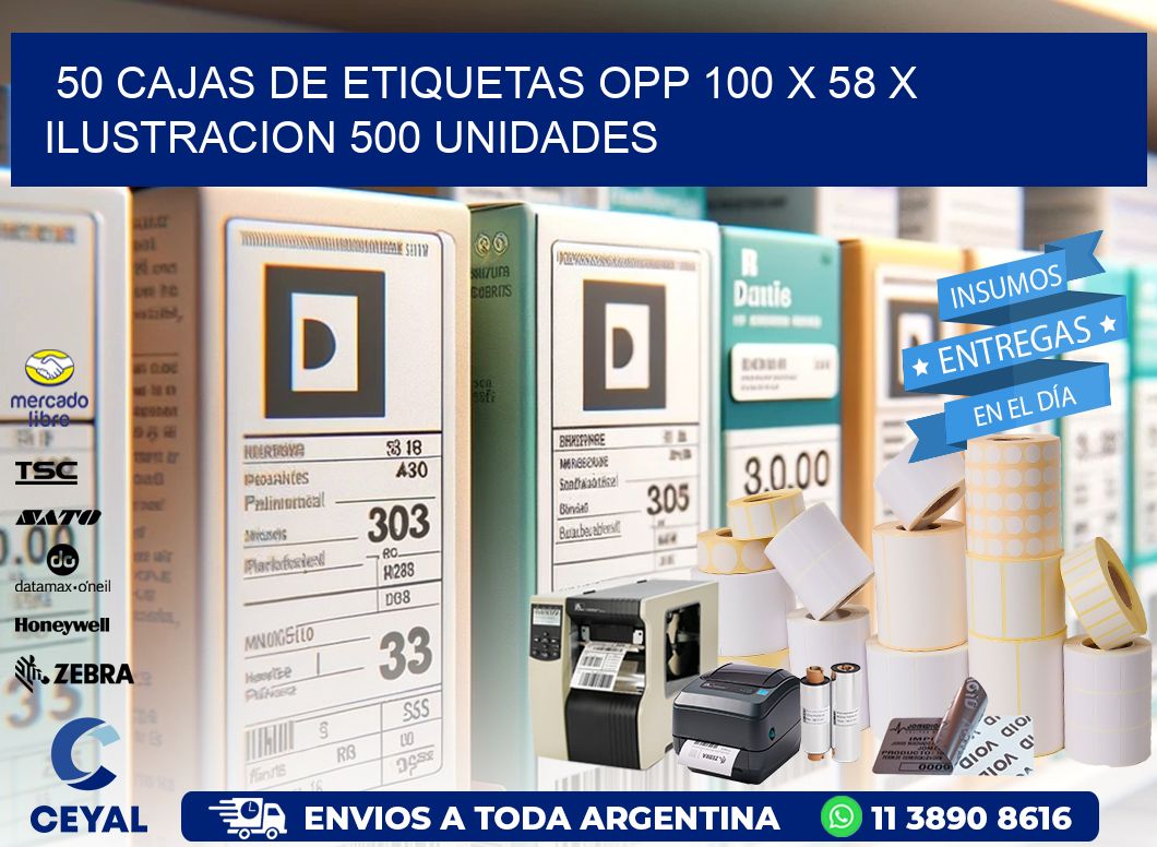 50 CAJAS DE ETIQUETAS OPP 100 x 58 X ILUSTRACION 500 UNIDADES