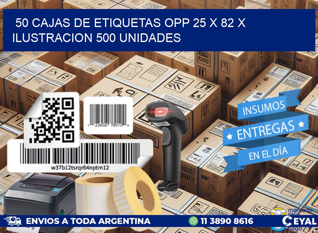 50 CAJAS DE ETIQUETAS OPP 25 x 82 X ILUSTRACION 500 UNIDADES