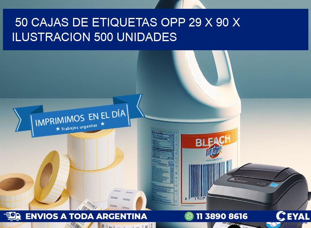 50 CAJAS DE ETIQUETAS OPP 29 x 90 X ILUSTRACION 500 UNIDADES