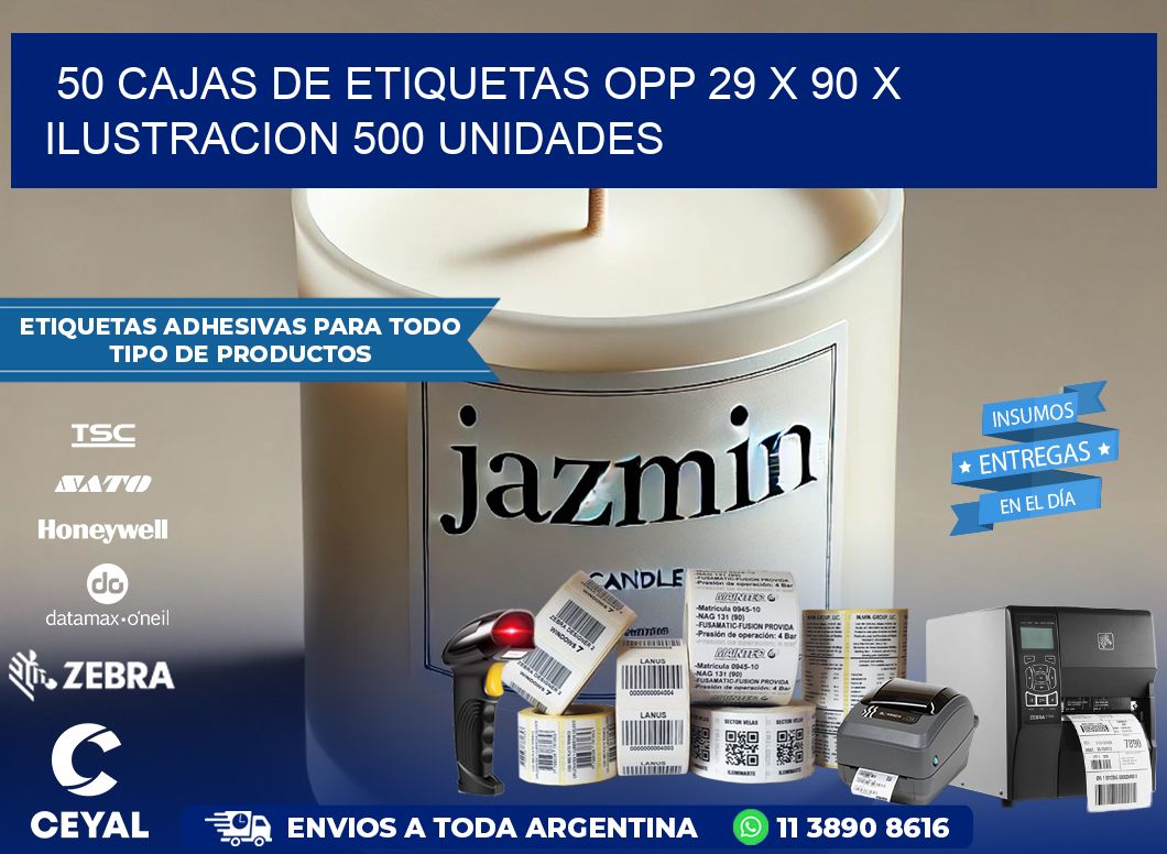 50 CAJAS DE ETIQUETAS OPP 29 x 90 X ILUSTRACION 500 UNIDADES