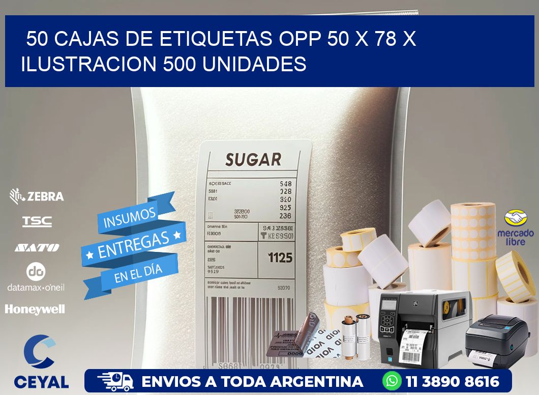 50 CAJAS DE ETIQUETAS OPP 50 x 78 X ILUSTRACION 500 UNIDADES