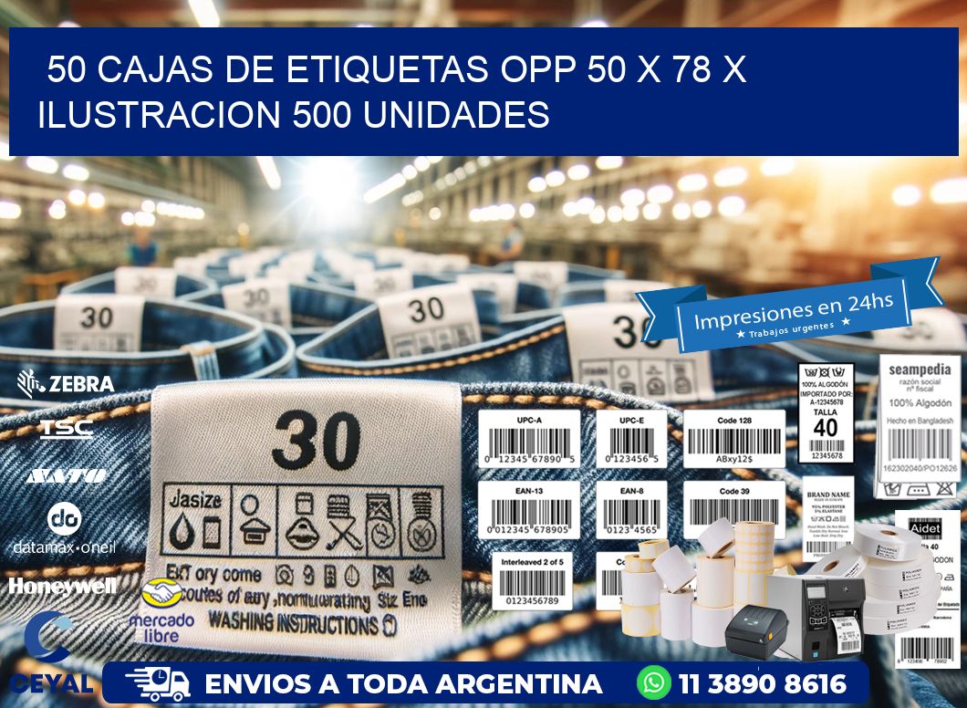 50 CAJAS DE ETIQUETAS OPP 50 x 78 X ILUSTRACION 500 UNIDADES