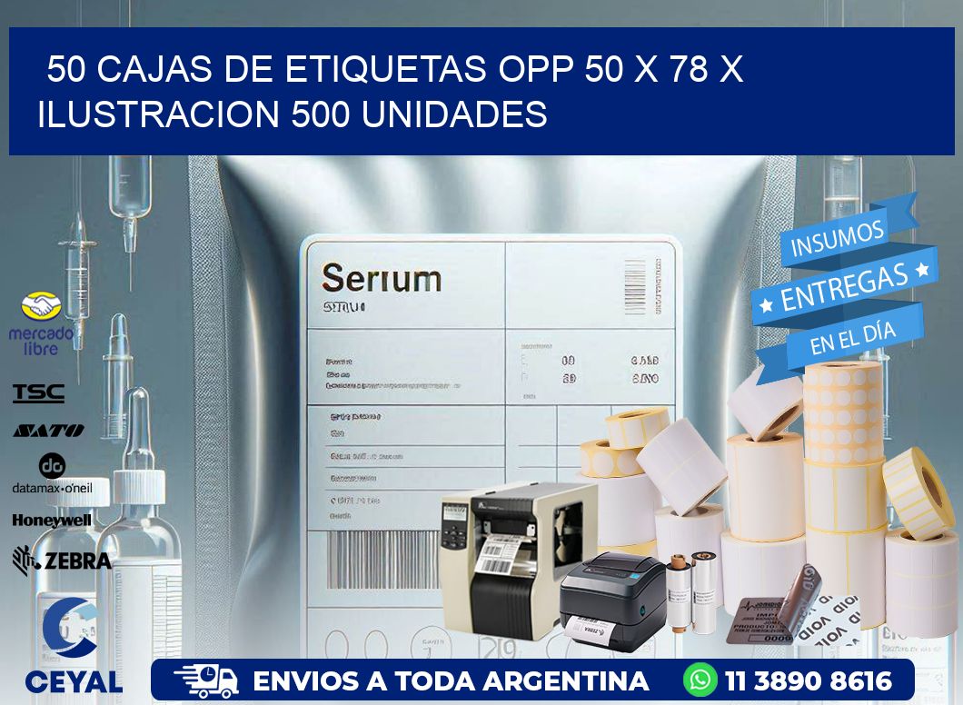 50 CAJAS DE ETIQUETAS OPP 50 x 78 X ILUSTRACION 500 UNIDADES