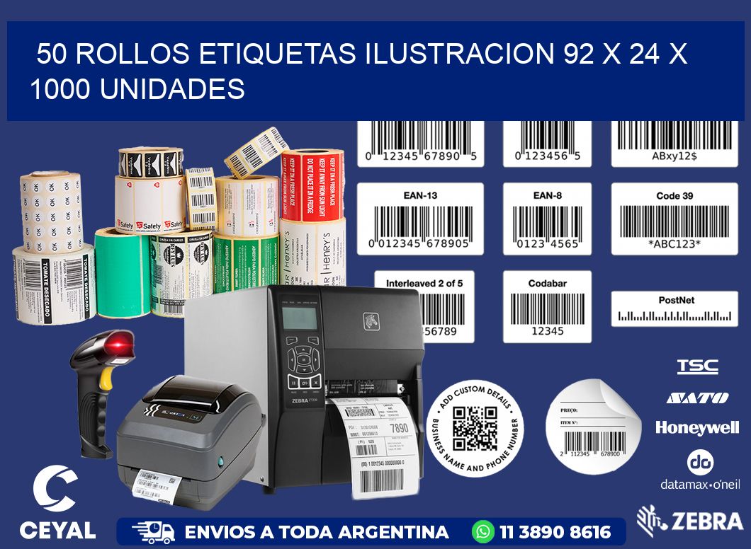 50 ROLLOS ETIQUETAS ILUSTRACION 92 x 24 X 1000 UNIDADES