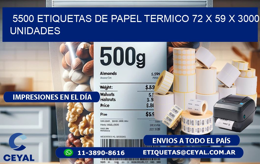 5500 ETIQUETAS DE PAPEL TERMICO 72 x 59 X 3000 UNIDADES