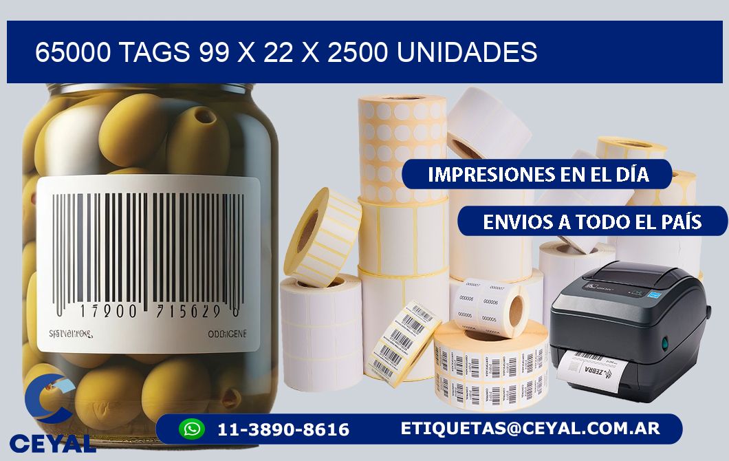 65000 TAGS 99 x 22 X 2500 UNIDADES