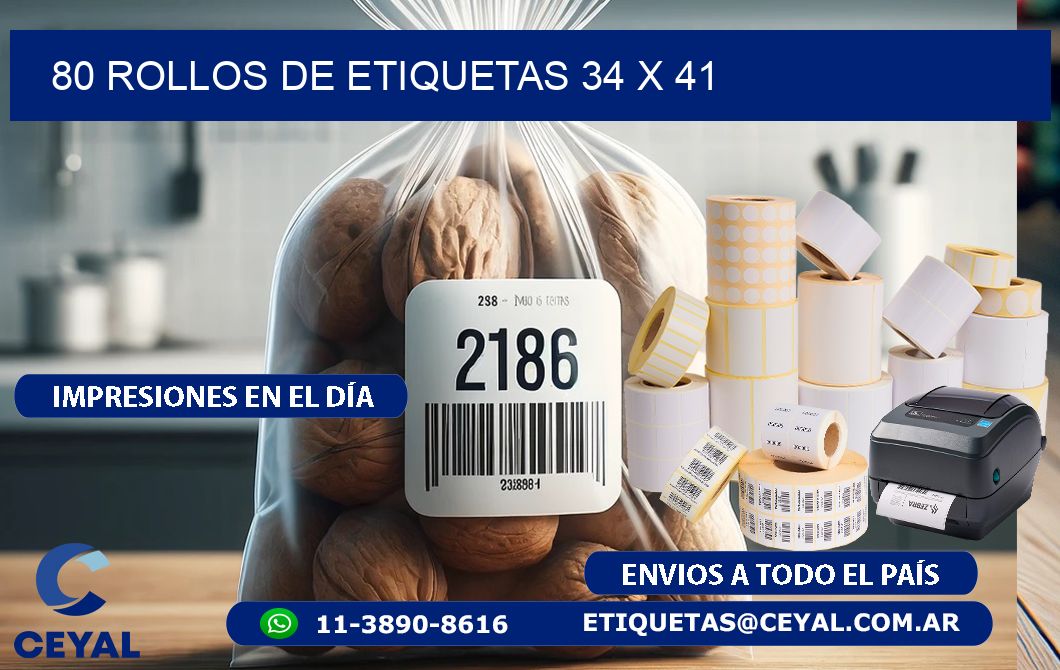 80 ROLLOS DE ETIQUETAS 34 x 41