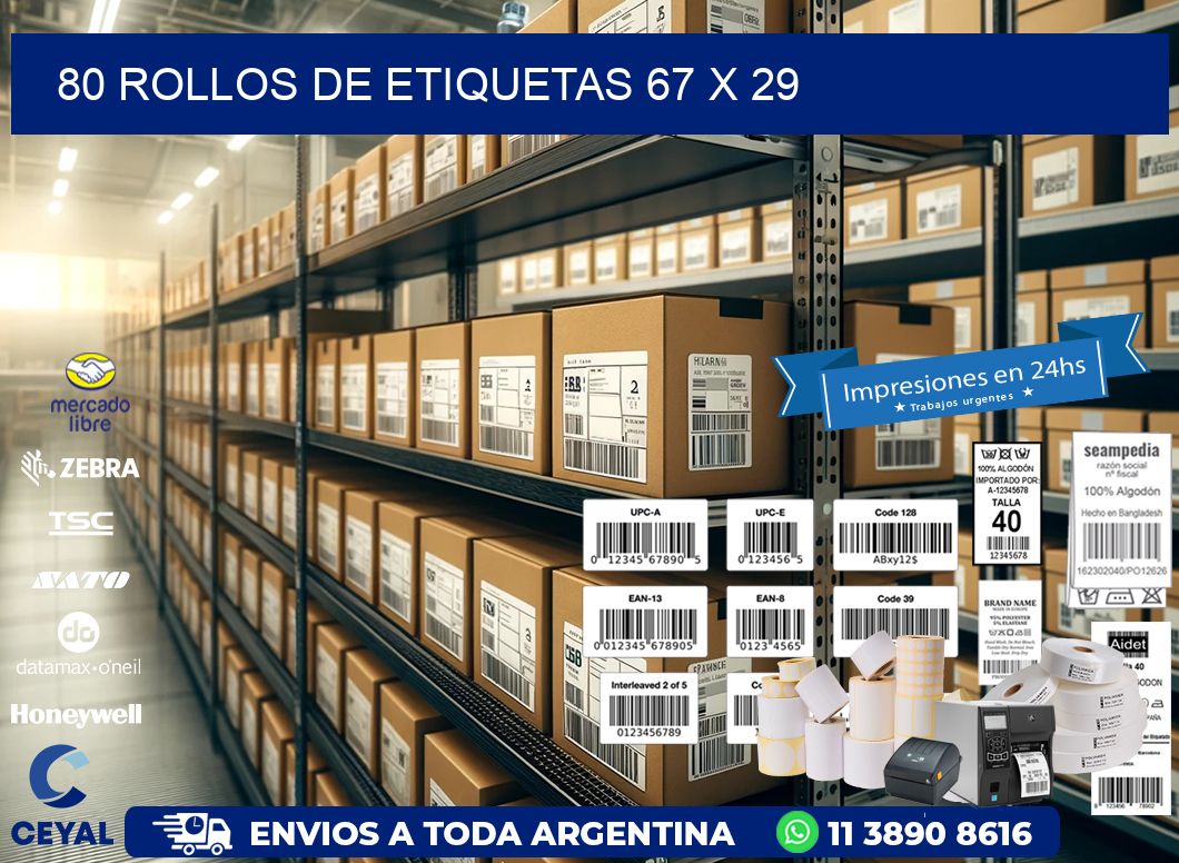 80 ROLLOS DE ETIQUETAS 67 x 29