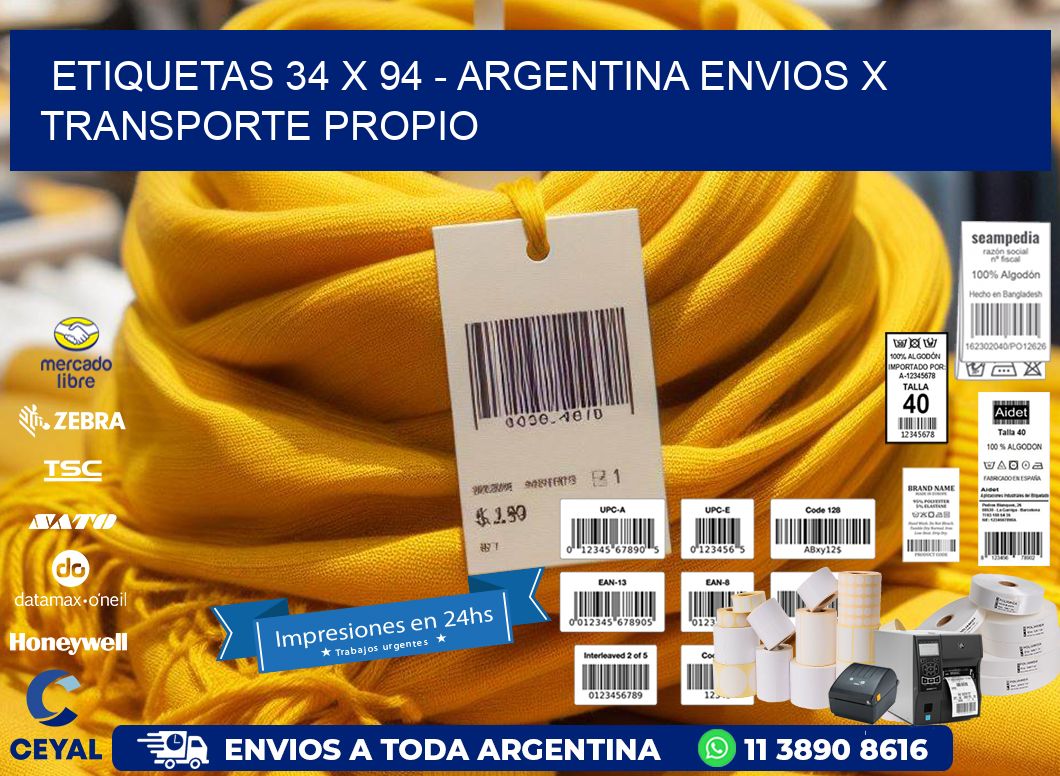 ETIQUETAS 34 x 94 - ARGENTINA ENVIOS X TRANSPORTE PROPIO