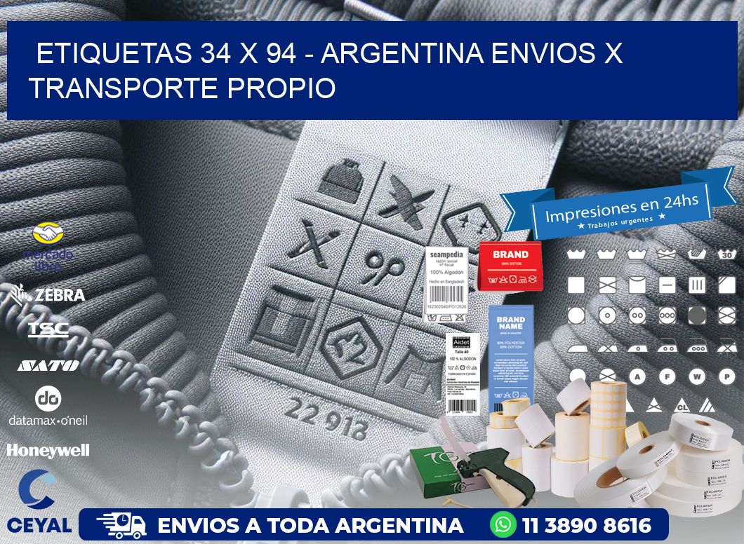 ETIQUETAS 34 x 94 - ARGENTINA ENVIOS X TRANSPORTE PROPIO