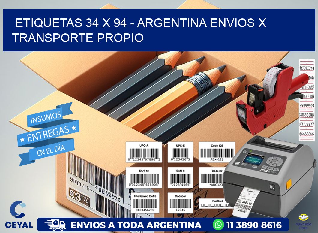 ETIQUETAS 34 x 94 - ARGENTINA ENVIOS X TRANSPORTE PROPIO