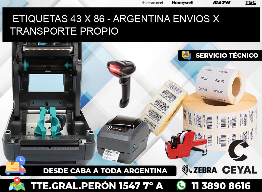 ETIQUETAS 43 x 86 - ARGENTINA ENVIOS X TRANSPORTE PROPIO