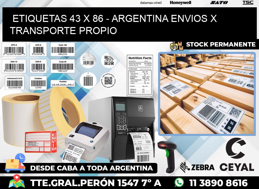 ETIQUETAS 43 x 86 – ARGENTINA ENVIOS X TRANSPORTE PROPIO