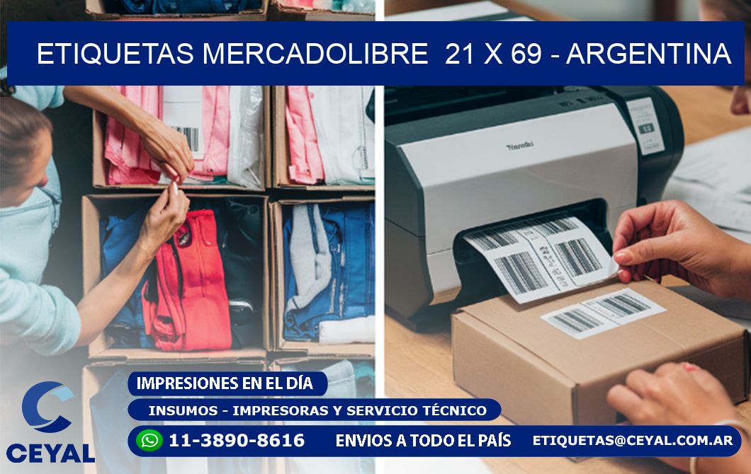 ETIQUETAS MERCADOLIBRE  21 x 69 - ARGENTINA