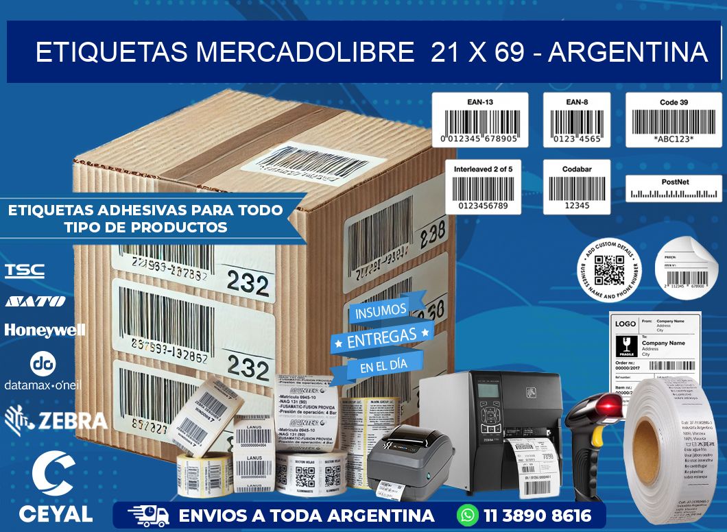 ETIQUETAS MERCADOLIBRE  21 x 69 - ARGENTINA