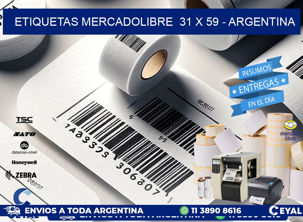 ETIQUETAS MERCADOLIBRE  31 x 59 - ARGENTINA