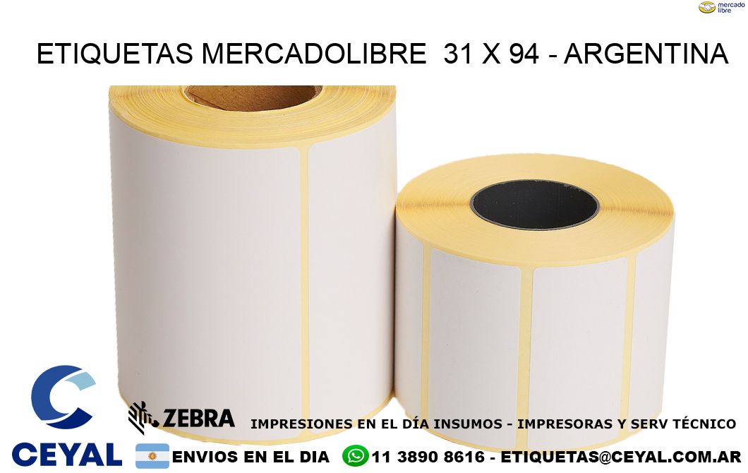 ETIQUETAS MERCADOLIBRE  31 x 94 - ARGENTINA