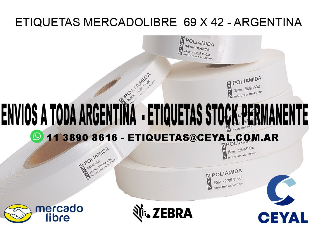 ETIQUETAS MERCADOLIBRE  69 x 42 - ARGENTINA