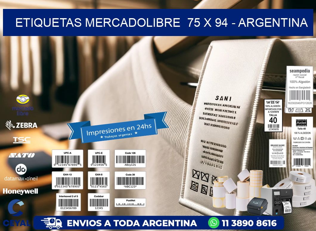 ETIQUETAS MERCADOLIBRE  75 x 94 - ARGENTINA